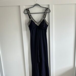 Oleg Cassini Blue High Low Empire Waist Gown